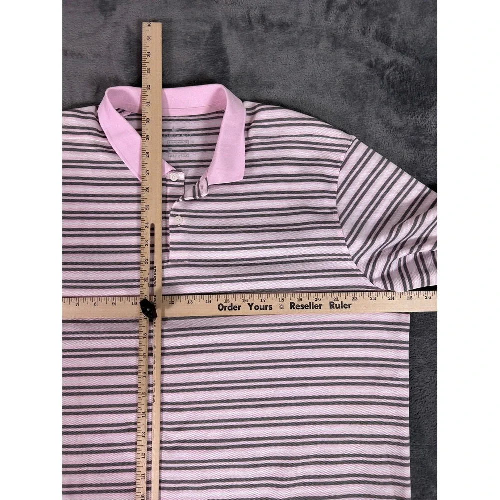 Nike Men's Golf Polo‎ Shirt Pink Grey Stripe Dri-FIT Standard Fit Size XL